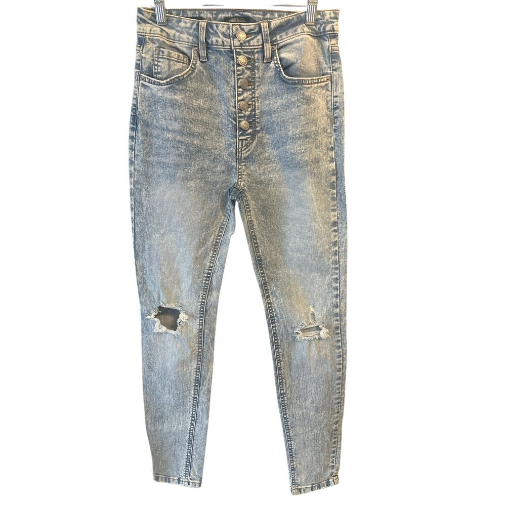 Stretchy Women's Super-High Rise Distressed Skinny Jeans, Tapered